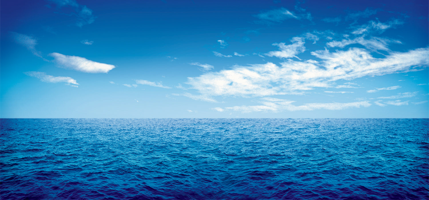 Pintura contemporânea de 8 Coletivo retratando um oceano azul sob céu claro, adequada para ambientes de decoração minimalista ou apreciadores de arte contemporânea.